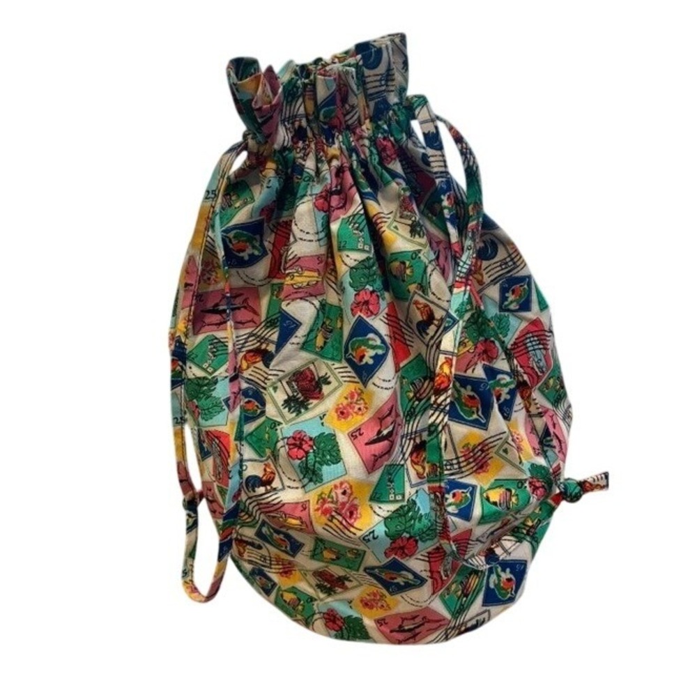 Vera‎ Bradley Drawstring Bag 18in Multicolor Excellent Cuban Postage Stamp Quilt